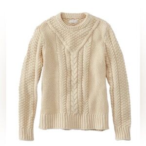 LL Bean 100% cotton cable knit cream fisherman sweater S